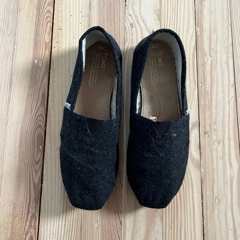 TOMS Womens Black Wool Felt Alpargata Casual Comfort Slip On Shoes Flats Size 9M